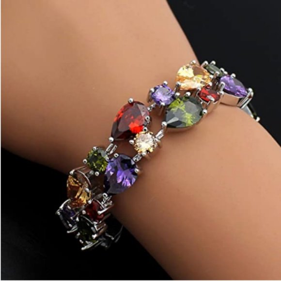 18.60 ct. t.w. Multi-Gemstone Tennis Bracelet in Sterling  Classic Multi Gemstones Silver Bracelet